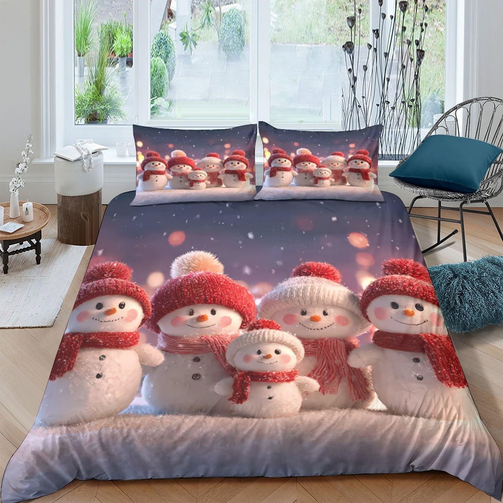 Ctjqhvkz Style-10 3D Printed Snowman Family Fitted Sheet Microfiber Soft Red Hat Christmas Night Mattress Cover Bedroom Dorm Decor Single（135X200cm）