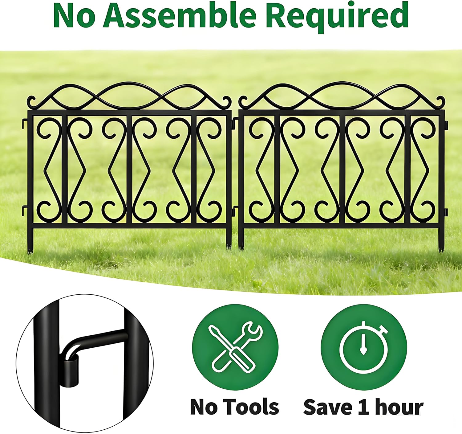AMAGABELI GARDEN & HOME 5 Panels 24in(H)×10ft(L) Decorative Garden Fences and Borders for Dogs No Dig Rustproof Metal Fence Panels Garden Fence Edging Border Animal Barrier Fencing Black