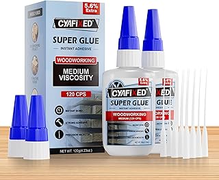 Wood Super Glue 113.6 Gram 4oz, Clear Instant Medium Cyanoacrylate Adhesive Liquid for Woodworking Wooden Crafts Furniture Repairs, All Purpose Strong CA Glue for Metal Glass Plastic Ceramic Leather