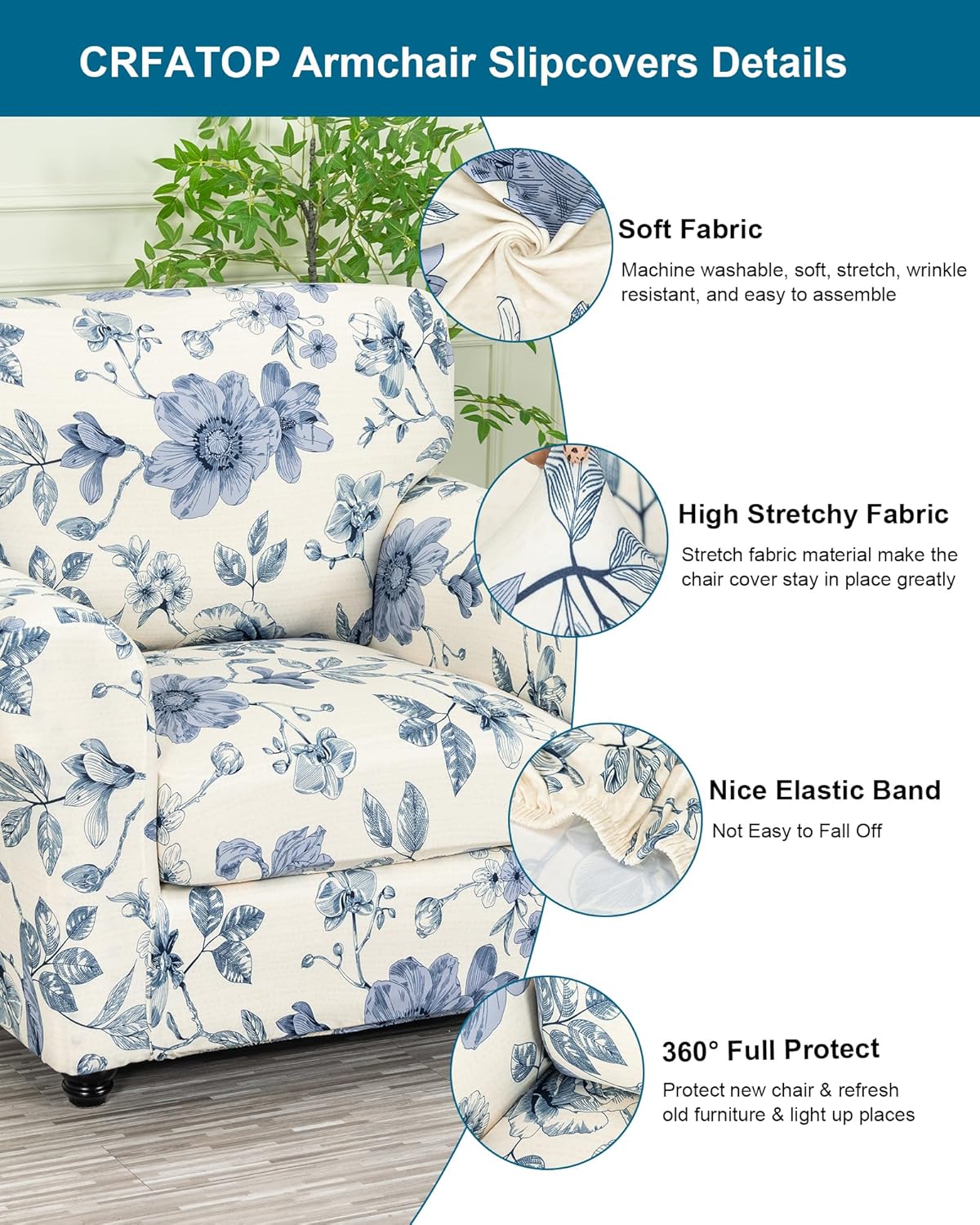 CRFATOP 2 Piece Soft Fitted Sofa Couch Cover Stretch Armchair Cover Slipcovers 1 Seat Chair Slip Cover with Arms Washable Furniture Protector for Living Room Pet Dog,(Small,C11)