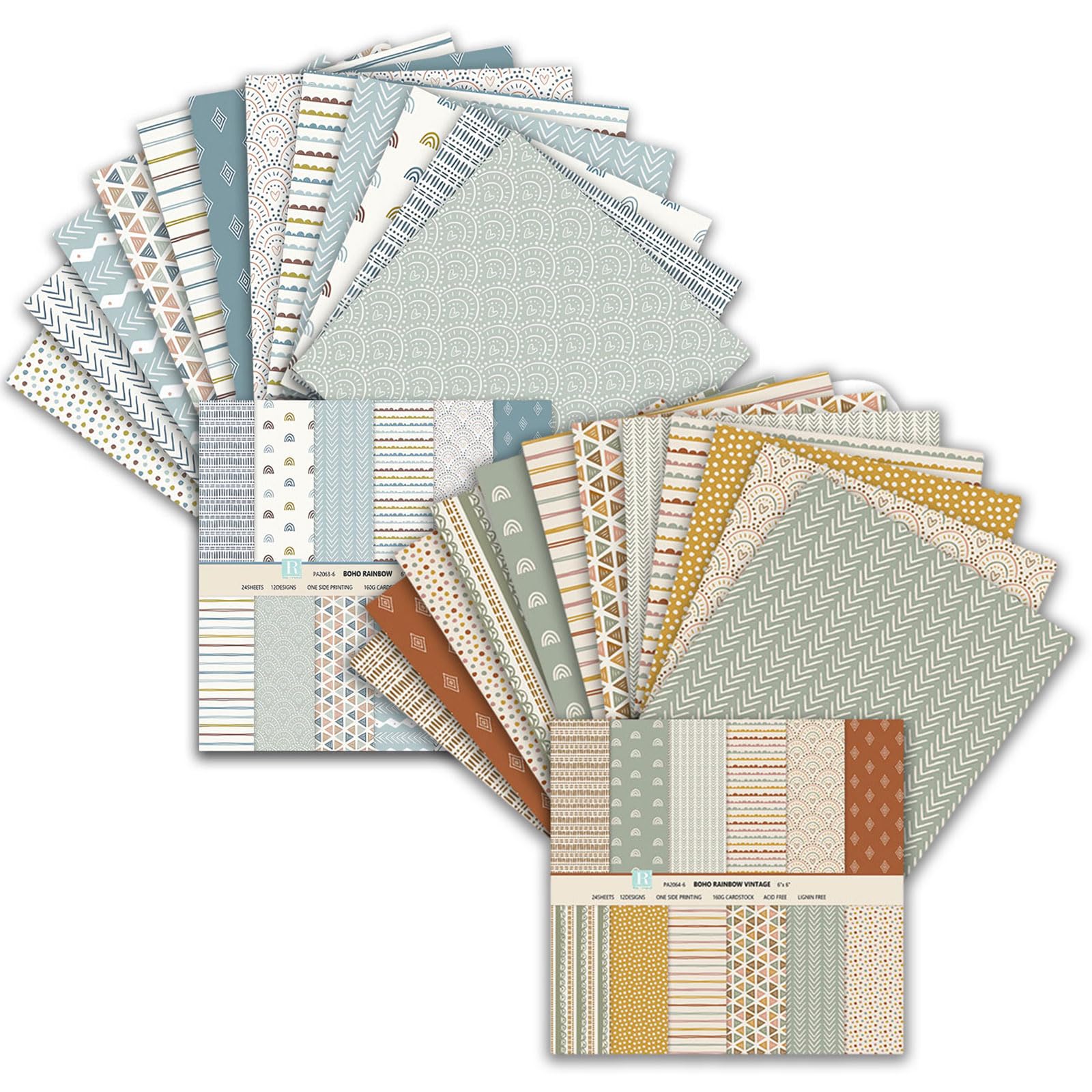 MerwDeeyt Scrapbook Papier 48 Blat Boho Motivpapier, 15,2 x