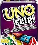 Mattel Games UNO FLIP! Card Game in Storage & Travel Tin, Color Blind Accessible Deck for Kids, Adults & Family Nights & Parties