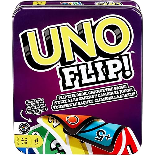 Mattel Games UNO FLIP! Card Game in Storage & Travel Tin, Color Blind Accessible Deck for Kids, Adults & Family Nights & Parties (Amazon Exclusive)