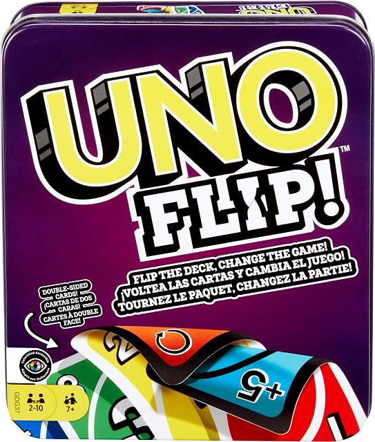 Mattel Games Juego de Cartas UNO Flip!, Juego de Mesa en Lata para niños +7 años (Mattel GDG37)