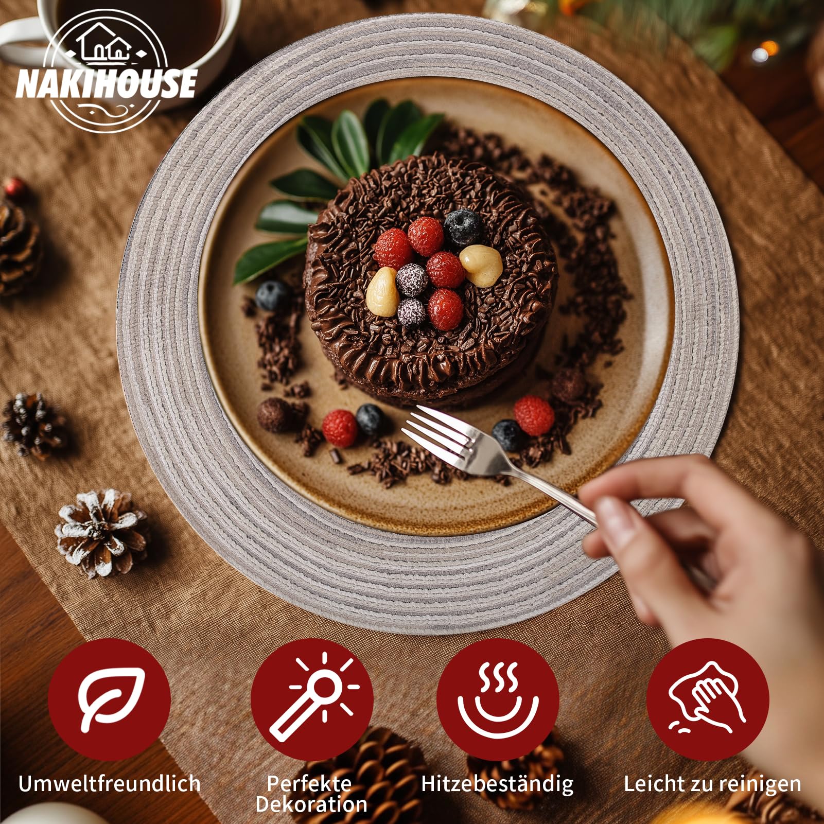 FunWheat Set di 4 tovagliette ovali intrecciate per tavoli da pranzo, lavabili, resistenti al calore, per uso interno ed esterno, 30 x 45 cm (beige ovale, 4 pezzi