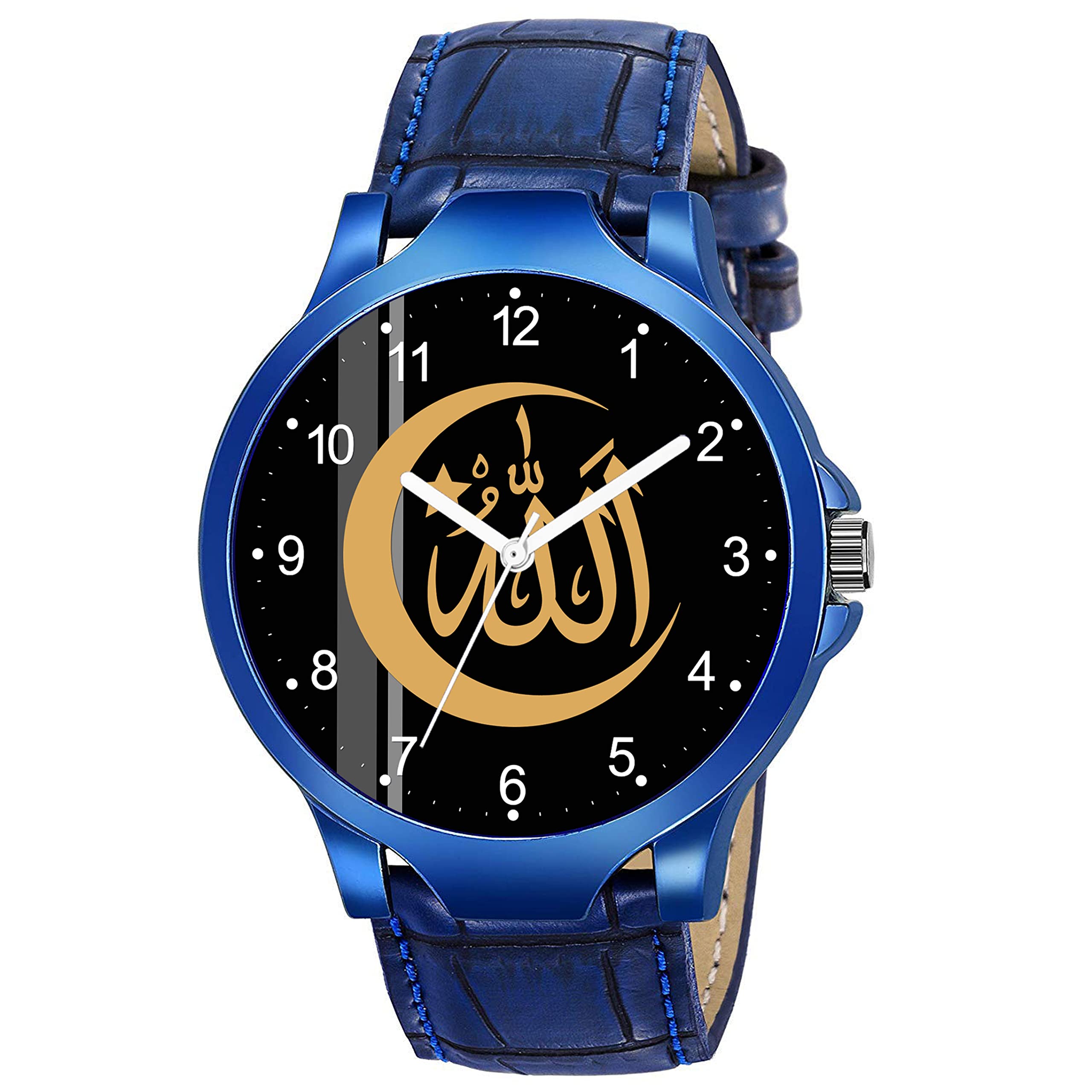 Talgo Analogue Islamic Allah Chand Design Round Numeric Dial Latest Fashion Attractive Black Leather Strap Stylish Wrist Watch for Men and Boys, Pack of 1 - NUM1016BUL (B0B1BCQYGN) Amazon Price History, Amazon Price Tracker