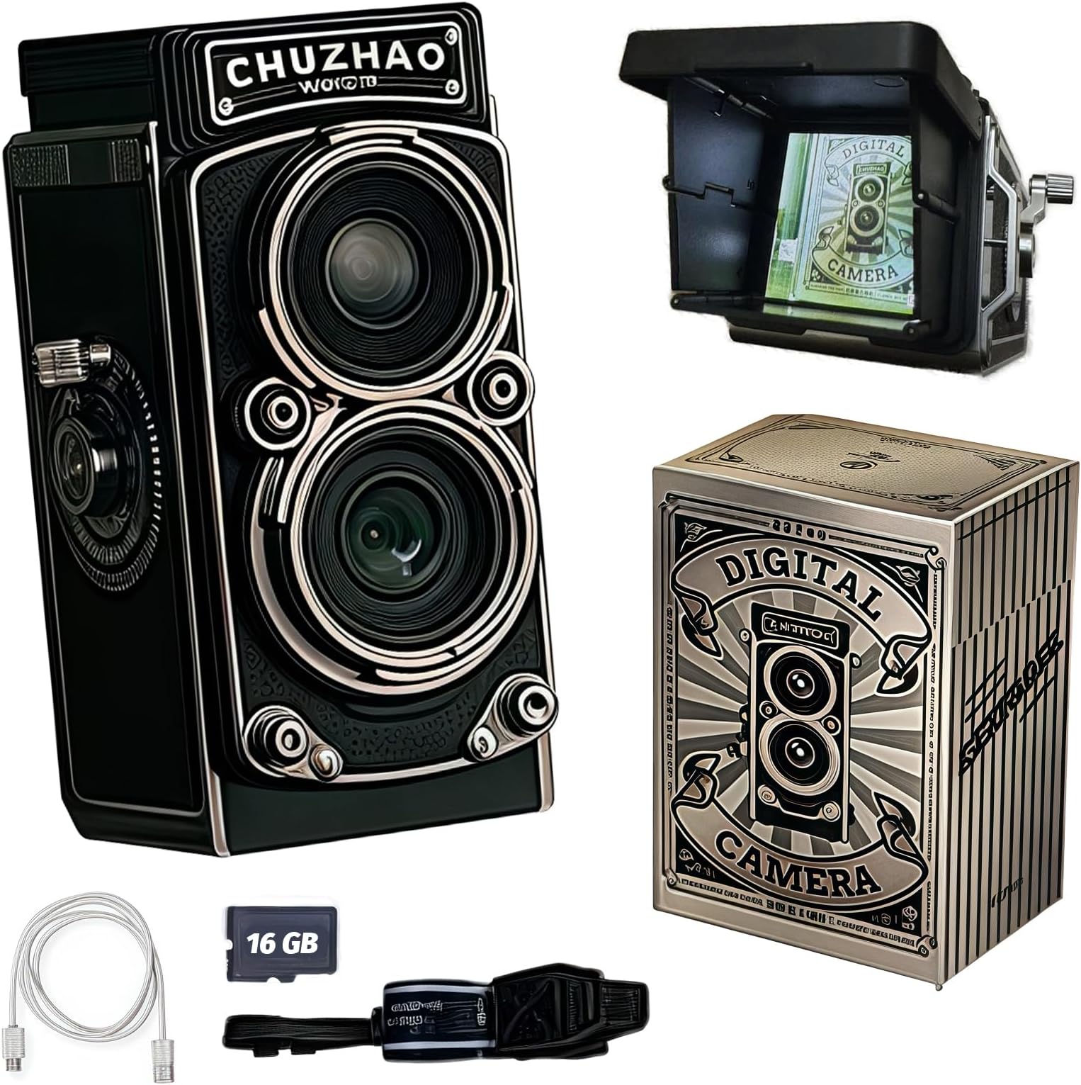 Digital Retro Mini Camera with 16GB Card, 12MP Autofocus, 1080P FHD Small Video Recording Camera, Suitable for Beginners/Teens/Adults/Kids. (with English Instructions)