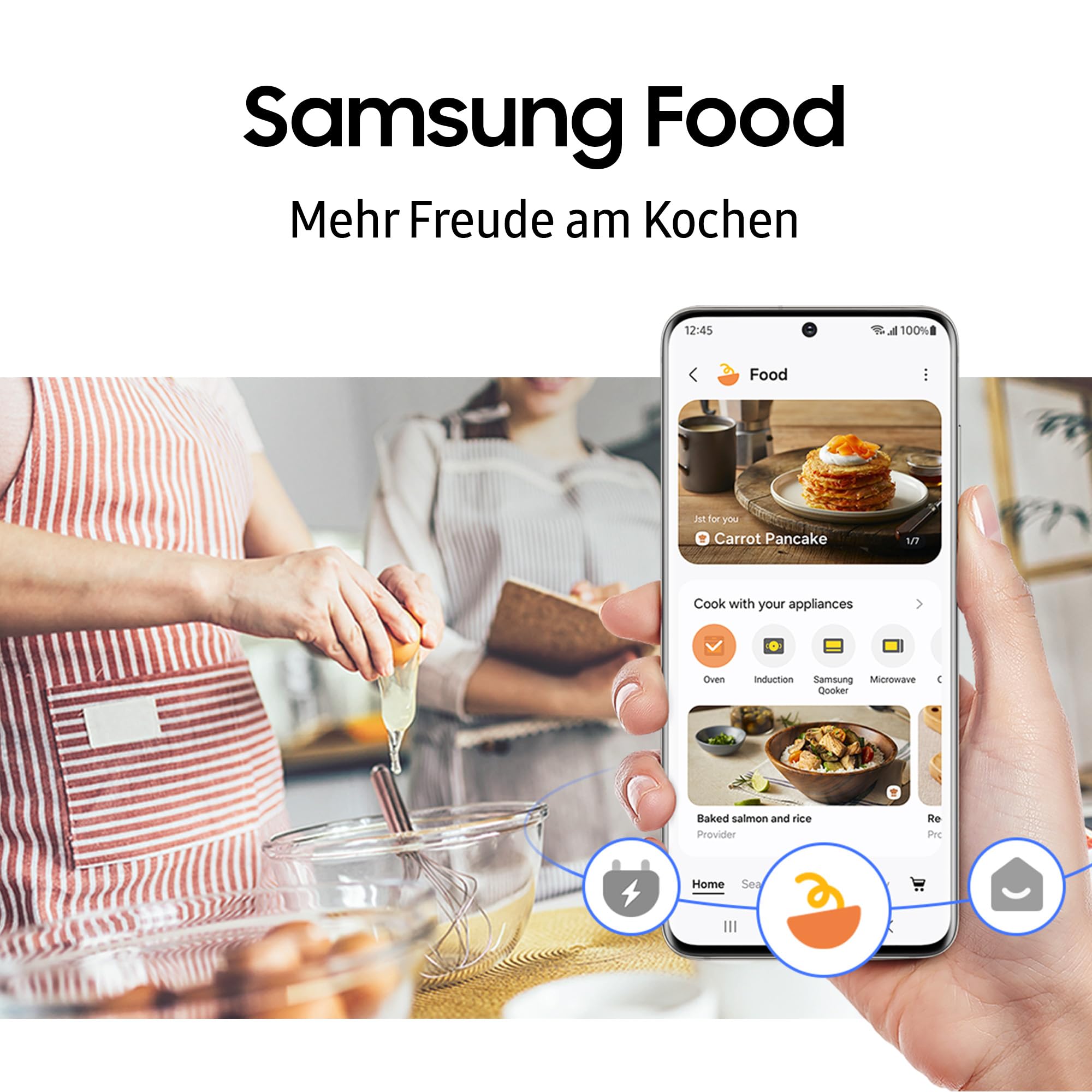 Samsung NZ32BG2005FKU1 Autarkes Induktionskochfeld, 2 Platten, 30 cm breit, Koch-Zonen aus Glaskeramik, Sensortasten mit Slider, Wi-Fi-Steuerung, Kindersicherung, Timer, Restwärmeanzeige, Schwarz