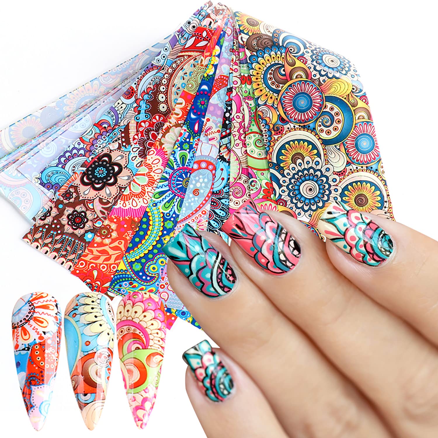 Holographic Nail Foil Transfer Stickers, Colorful Bohemian Polish Sheets, Sky Starry Paper Foils, Flower Decorations for Manicure, Nail Film Supplies