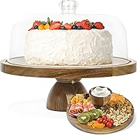 JOCHER Acacia Wood Cake Stand with Lid - 12in 2-in-1 Round Dessert Display for Cakes, Charcuterie, Cheese Boards & Fruit Platters