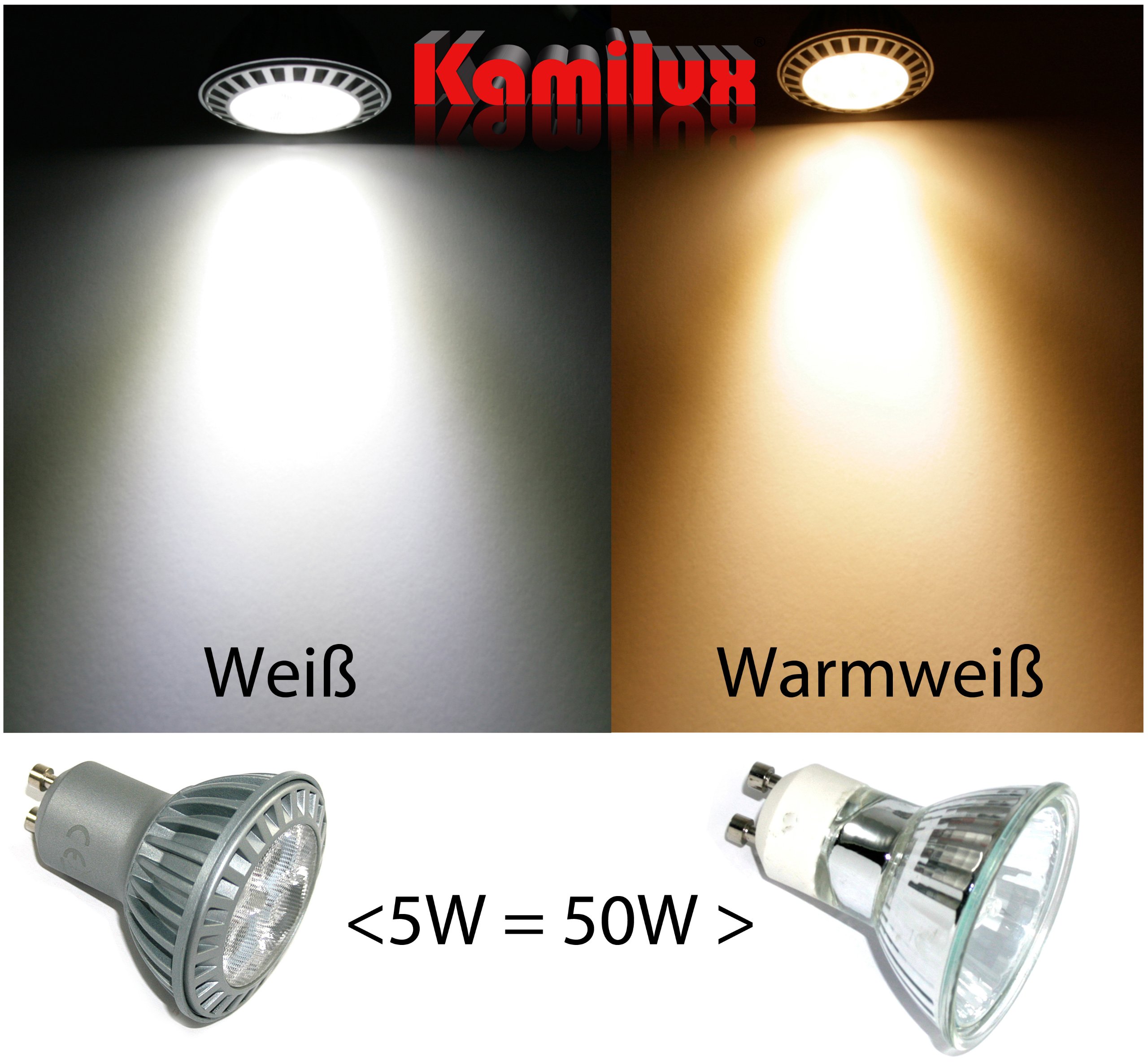 Kamilux 8er Set Power LED Bad Einbauleuchte Aqua IP65 230V GU10 edelstahl-gebürstet + Power LED 5 Watt in kaltweiss
