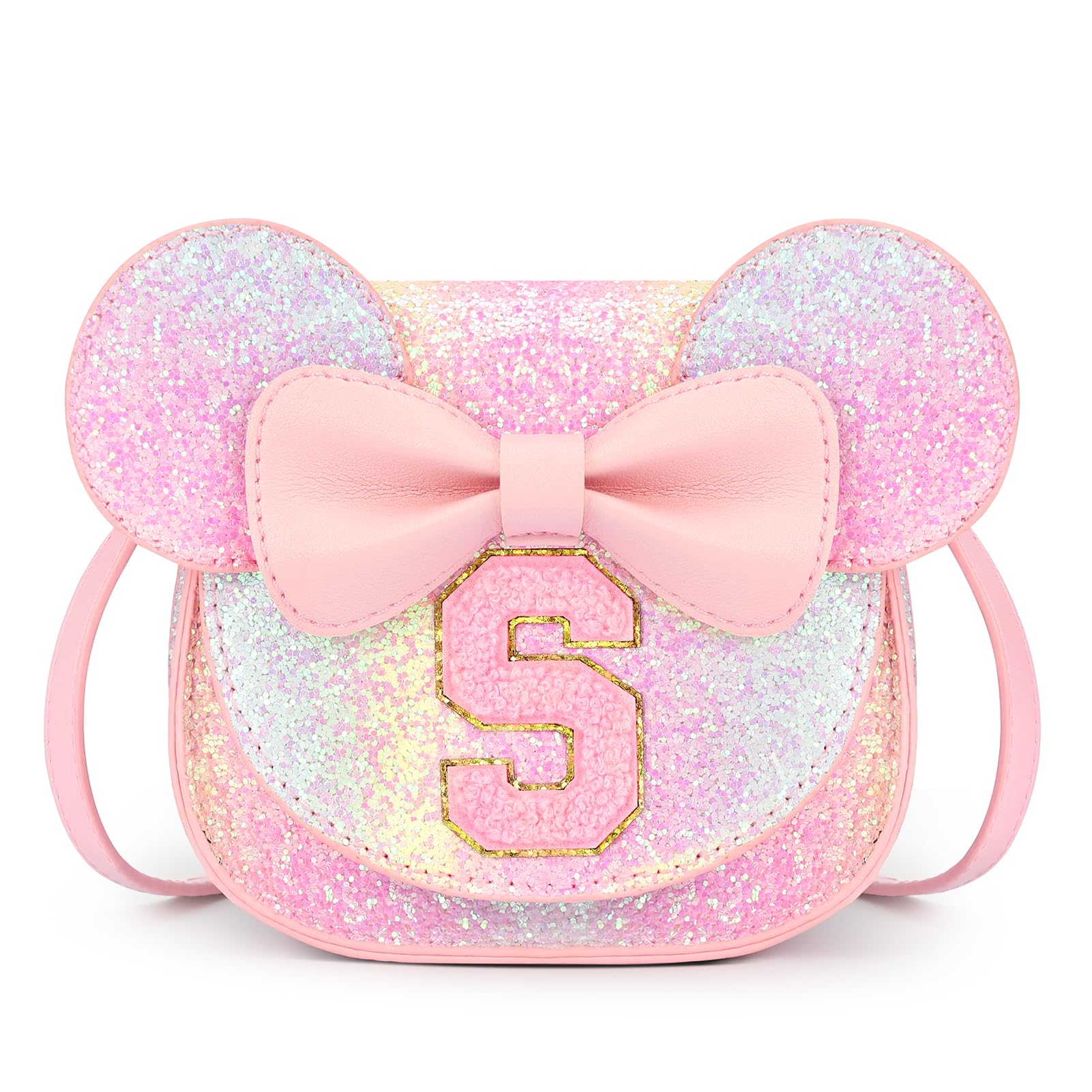 mibasies Toddler Purse 3-8 Girls, Glitter Rainbow Letter S Birthday Gift