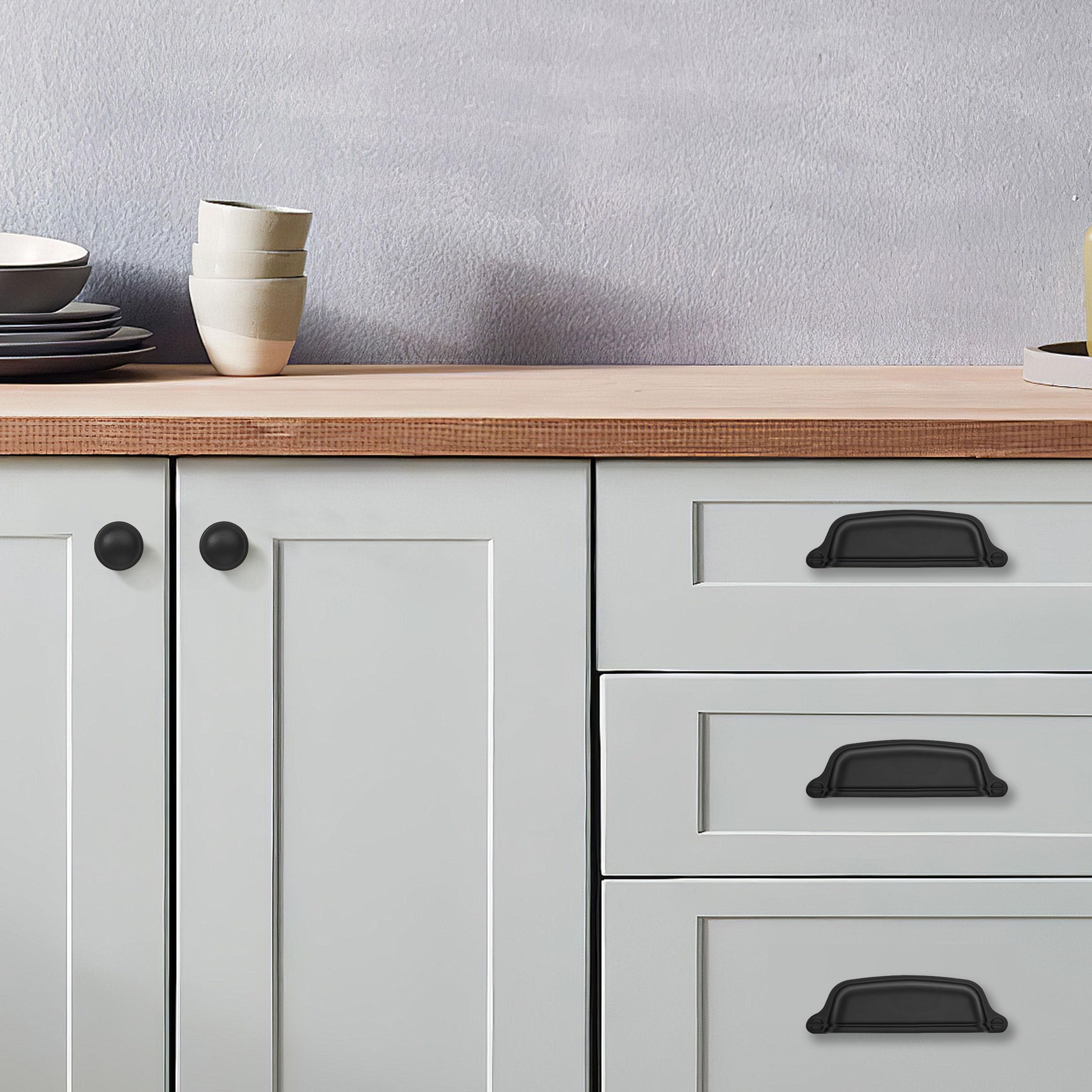 Khtumeware - Paquete De 20 Tiradores En Color Negro Mate Para Armarios Con Orificio Central De 8 Pulgadas (203 Mm), Tiradores Para Armarios De Cocina, Herrajes Para Armarios, Tiradores De Cocina