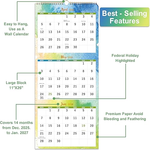 Miniatura 4 de Calendario 2025 – Calendario de pared de 3 meses 2025 (plegado en un mes), calendario de pared 2025, enero 2025 a diciembre de 2025, 11 x 26