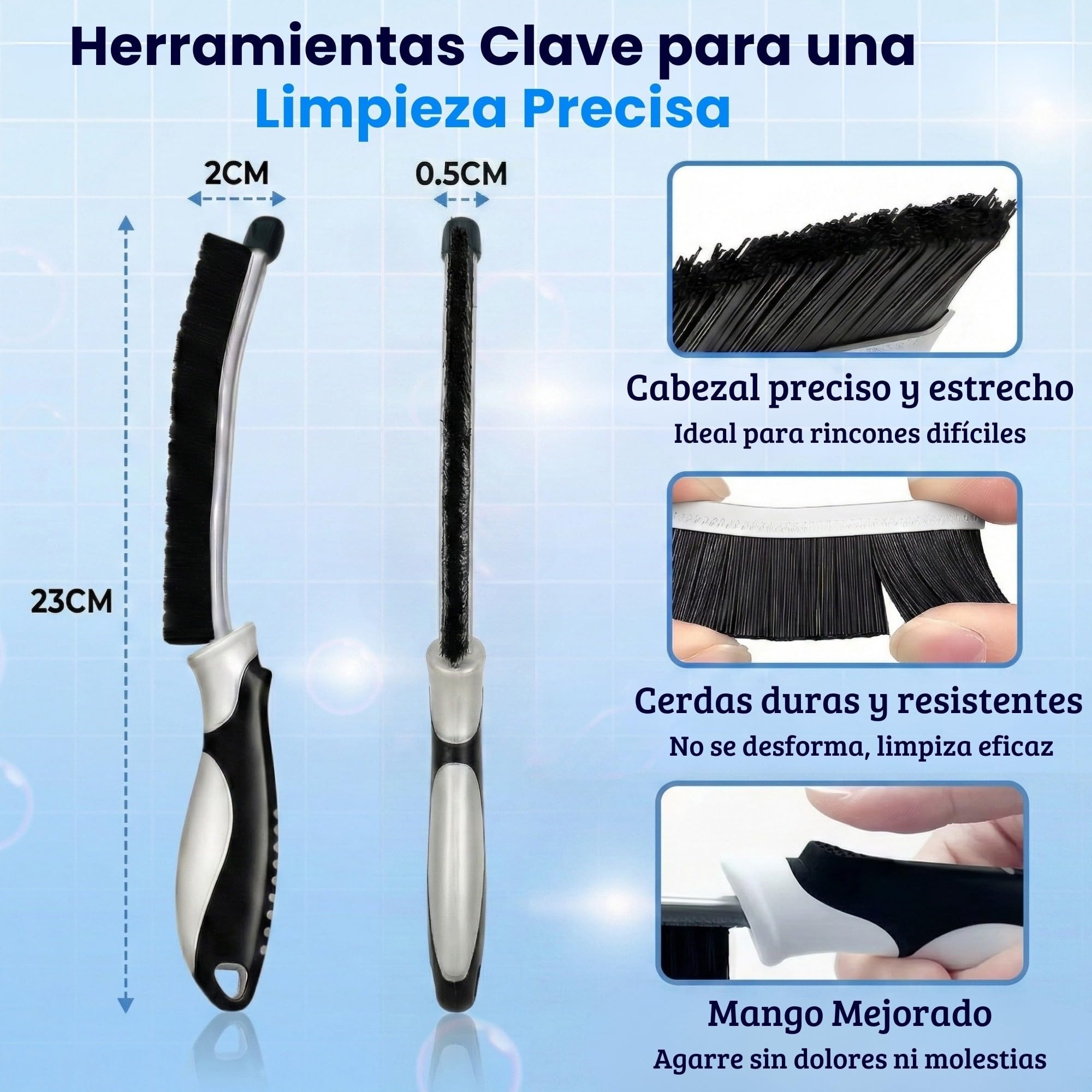 Cepillos Limpieza Hogar 3 Pack – Cepillo para Limpiar Juntas con Cerdas Duras y Rascador – Cepillo Limpia Juntas de Azulejos, Moho y Grietas – Cepillo Limpieza Ducha, Baño y Cocina