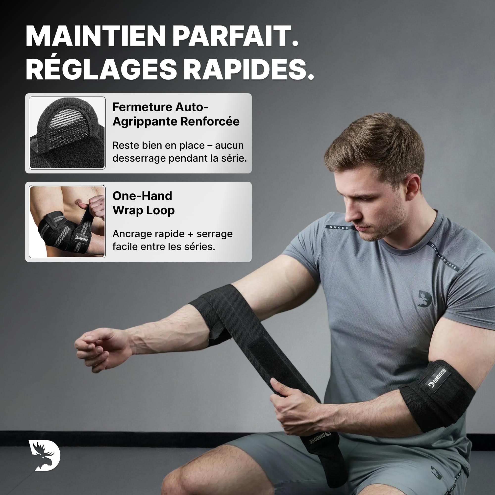DMoose Fitness Paire de coudières réglables pour haltérophilie - 101,6 cm - Pour soutien articulaire, soulagement de la douleur et de la tendinite - Pour l'haltérophilie, le développé couché et les