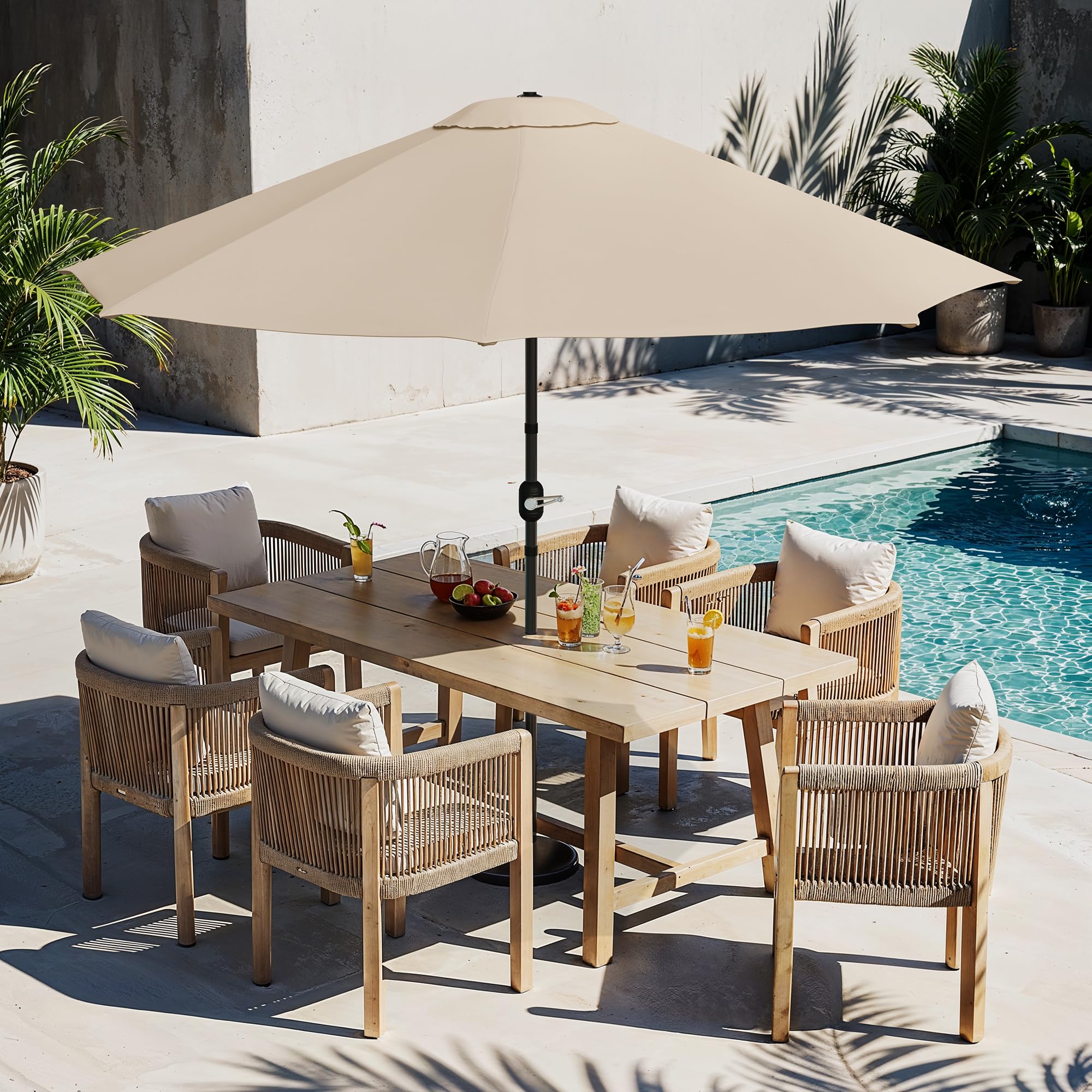 LUE BONA Ombrellone regolabile da 300 cm, con 8 nervature e manovella, per patio, giardino, terrazza, mercato