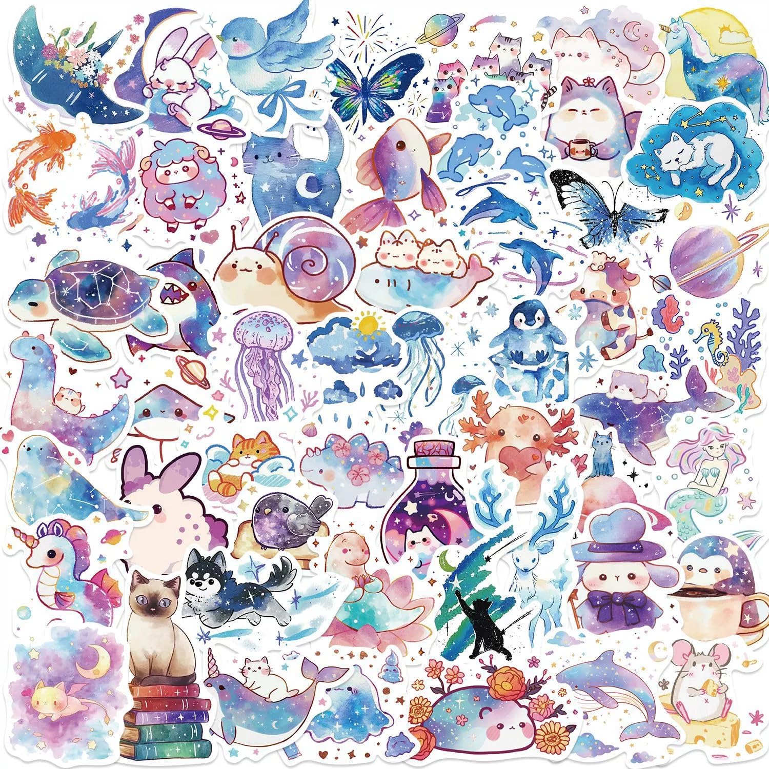 AUCEKO 50 Stück Sternenhimmel Aufkleber Starry Sky Sticker Set wasserdichte Vinyl Sticker für Laptop Kinder Autos Motorrad Fahrrad Skateboard Gepäck Koffer Computer Aufkleber Graffiti Decal