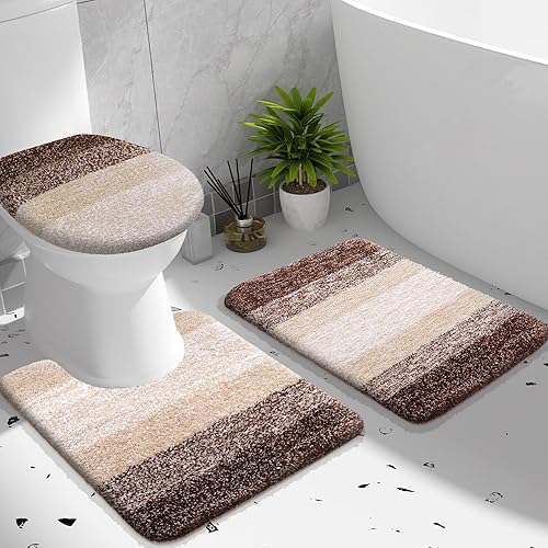 Miniatura 13 de OLANLY Juego de alfombras de baño de 3 piezas, microfibra suave absorbente, tapete de baño de contorno en forma de U y tapa de inodoro, secado