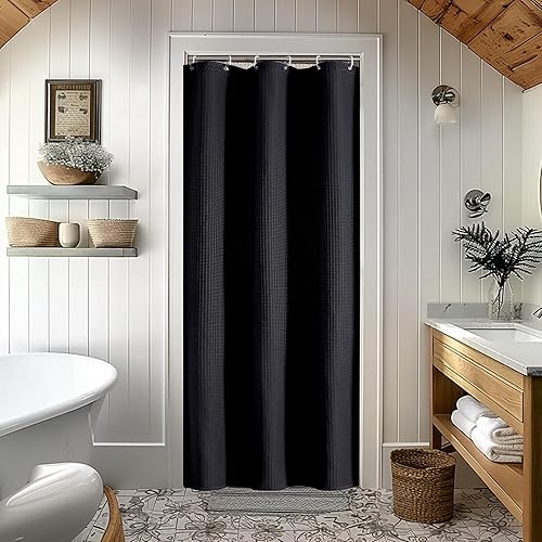 Miniatura 16 de OVZME Juego de cortina de ducha verde salvia, cortina de ducha de tela resistente con textura de gofre para baño, cortina de baño de lujo de 7.06