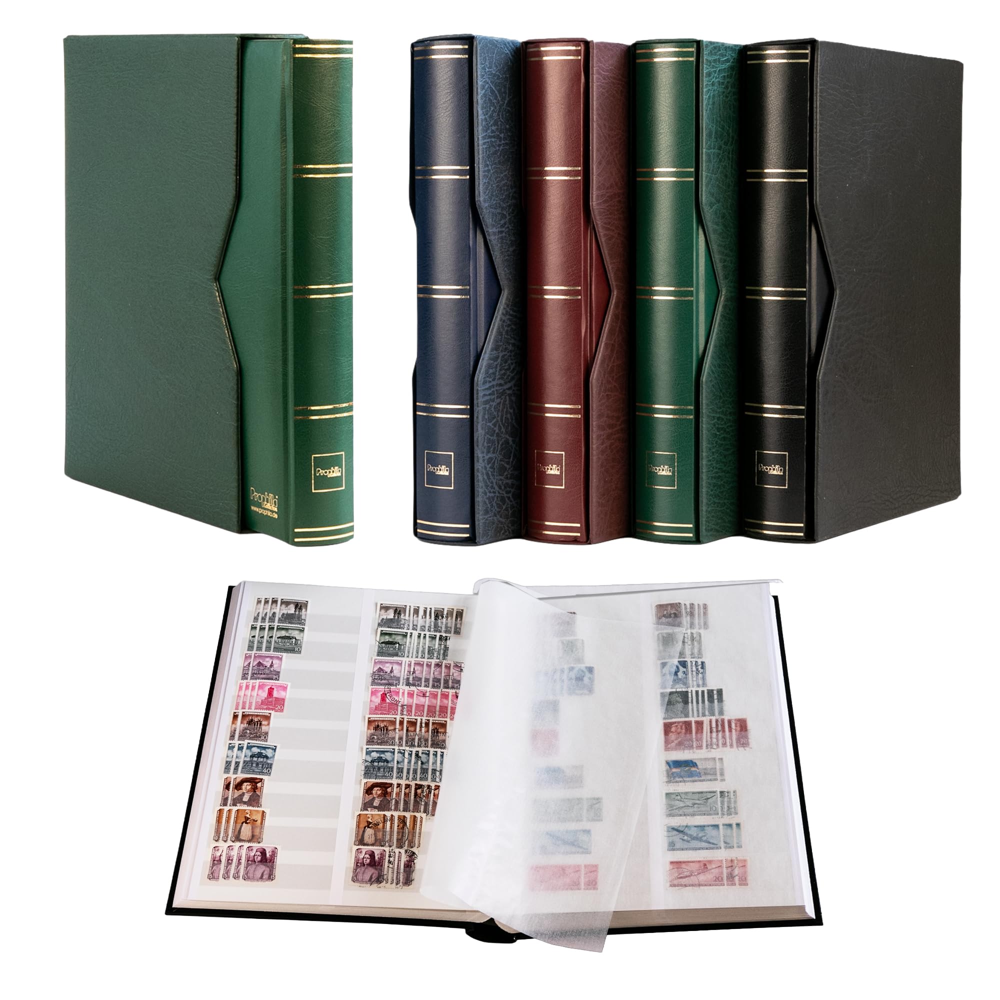 Prophila Collection Green Prophila Stockbook 60 White Divided Sides Padded With Slipcase