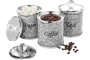 Crystals Set of 3 Glass Canisters for Kitchen Countertop Decor