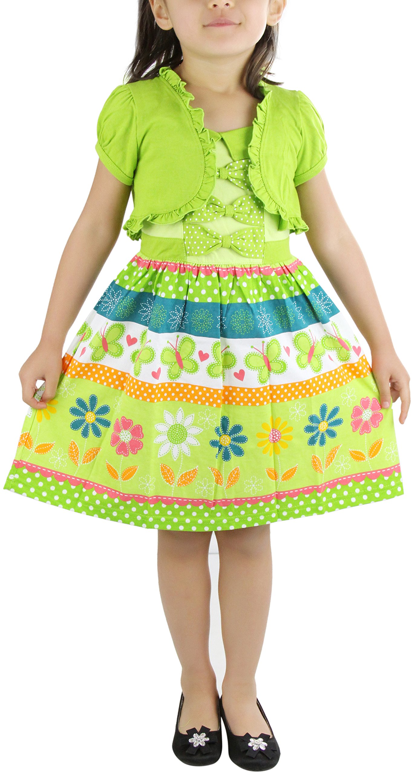 ToBeInStyle Girls Two Piece Short Sleeve Dress and Matching Bolero Crop Cardigan Assorted Prints Cotton Blend Summer Outfit