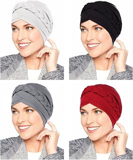 WULIQIUQIU 4 Pieces Hijab Braid Silky Turban Hats for Women Cancer Chemo Beanies Bandana Headwrap Cap