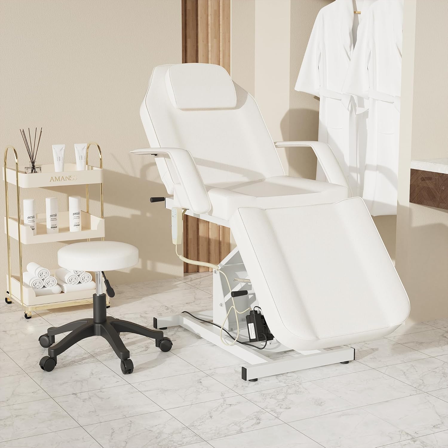 LOUVIXA Electric Height Adjustable Tattoo Bed, Electric Lift Massage Table, Multi-Purpose Massage Tattoo Lash Waxing Table for Beauty Barber Spa, Height Backrest Footrest Adjustable (White)