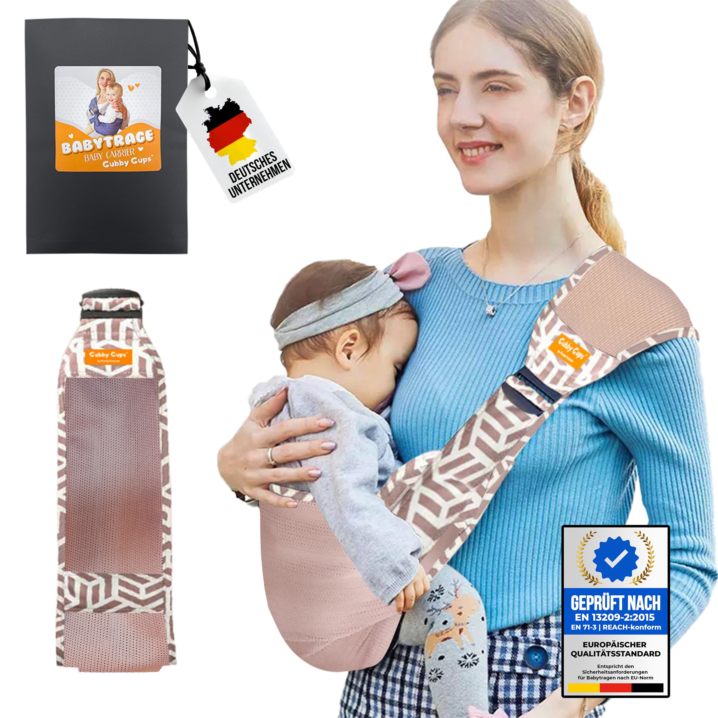 GUBBY GUPS® Ergonomische praktische Babytrage V1.0 für schnelle Einsätze - Tragetuch Baby neugeboren Baby Tragegurt Kleinkind bis 15 KG, Hüftsitz Baby Trage Tragesystem