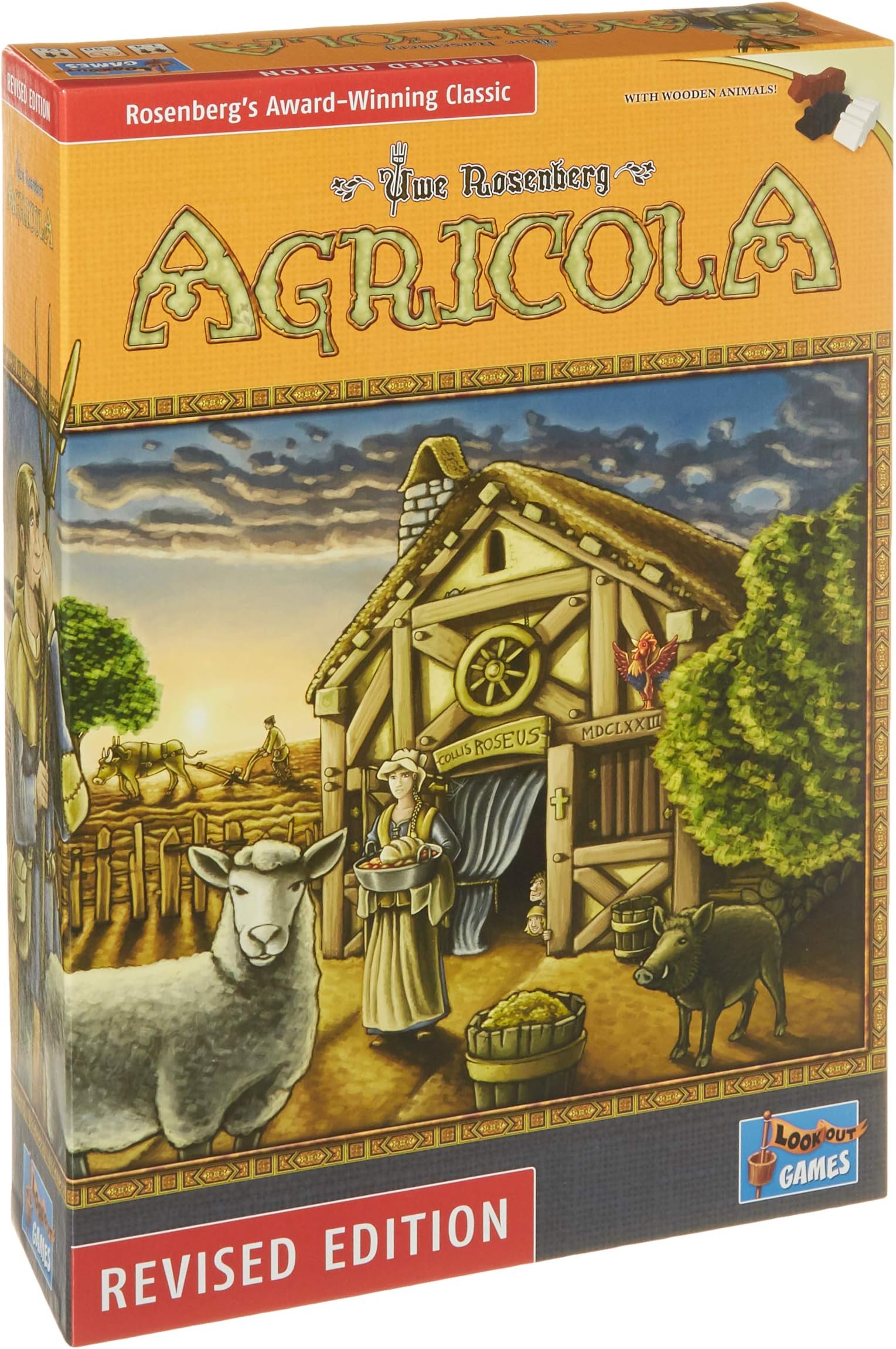 Agricola Game New Revised Edition, Bonus 3 Gold Metallic Cloth Drawstring Storage Pouches, Bundled Items