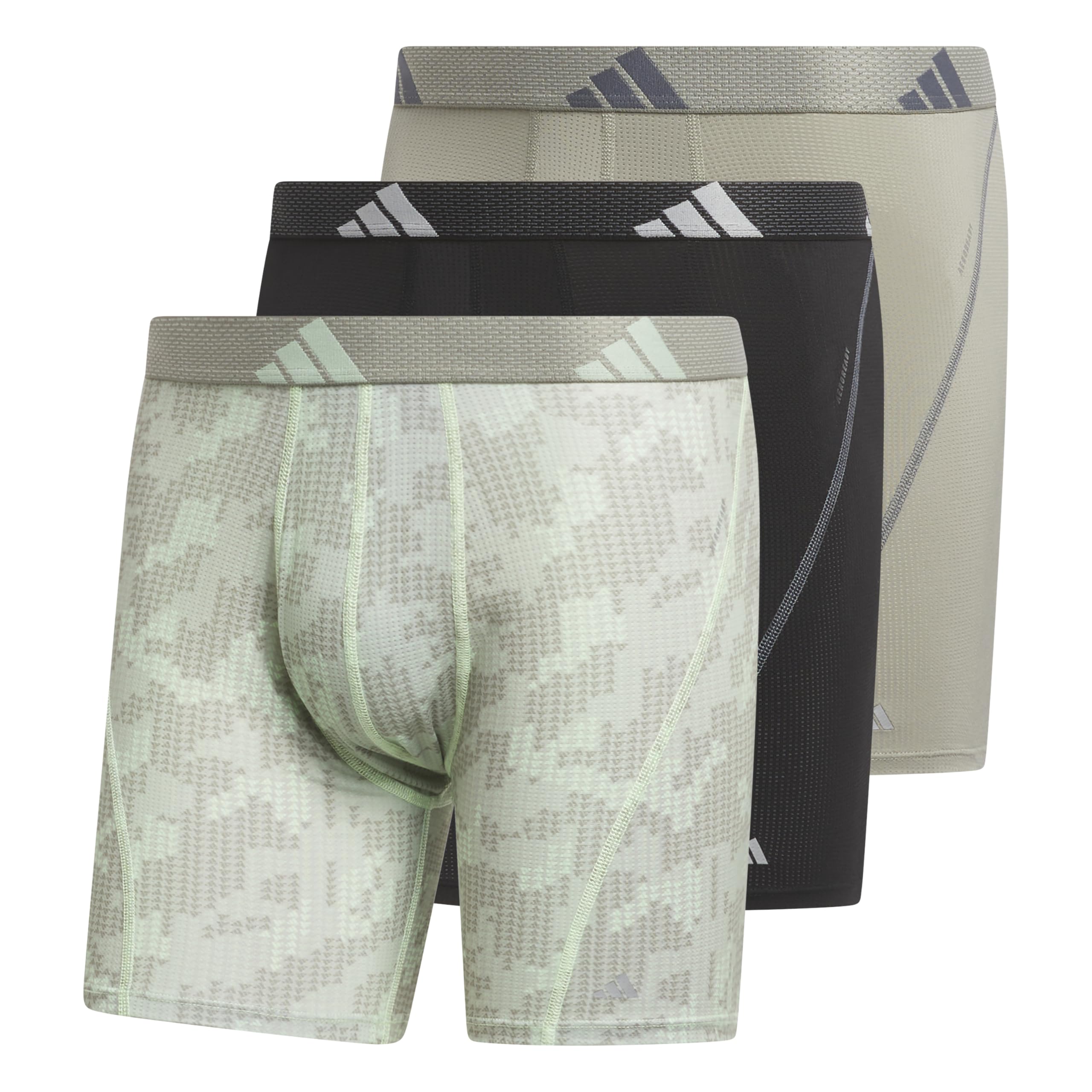 adidas Men's Performance Athletic Mesh Boxer Brief Underwear 3-Pack, Moisture Wicking, Sport Comfort, Digi Camo Silver Pebble-semi Sparkling Green/Silver Pebble Grey/Semi Green Sparkle, L (Pack of 3)