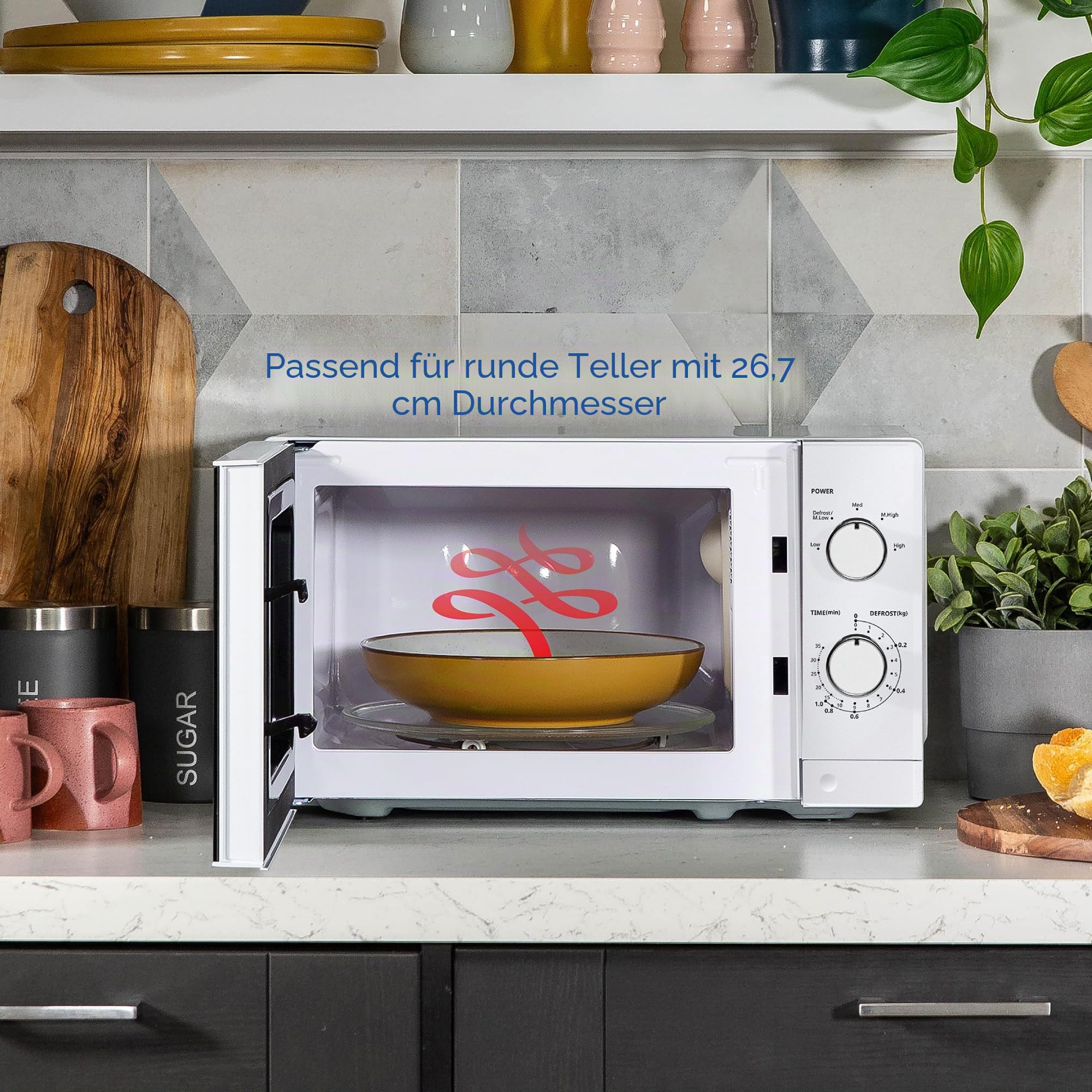 Russell Hobbs Hand-Mikrowelle 20 Liter 800 W, 5 Leistungsstufen, integrierter Timer und Auftaufunktion, leicht zu reinigen RHM2027