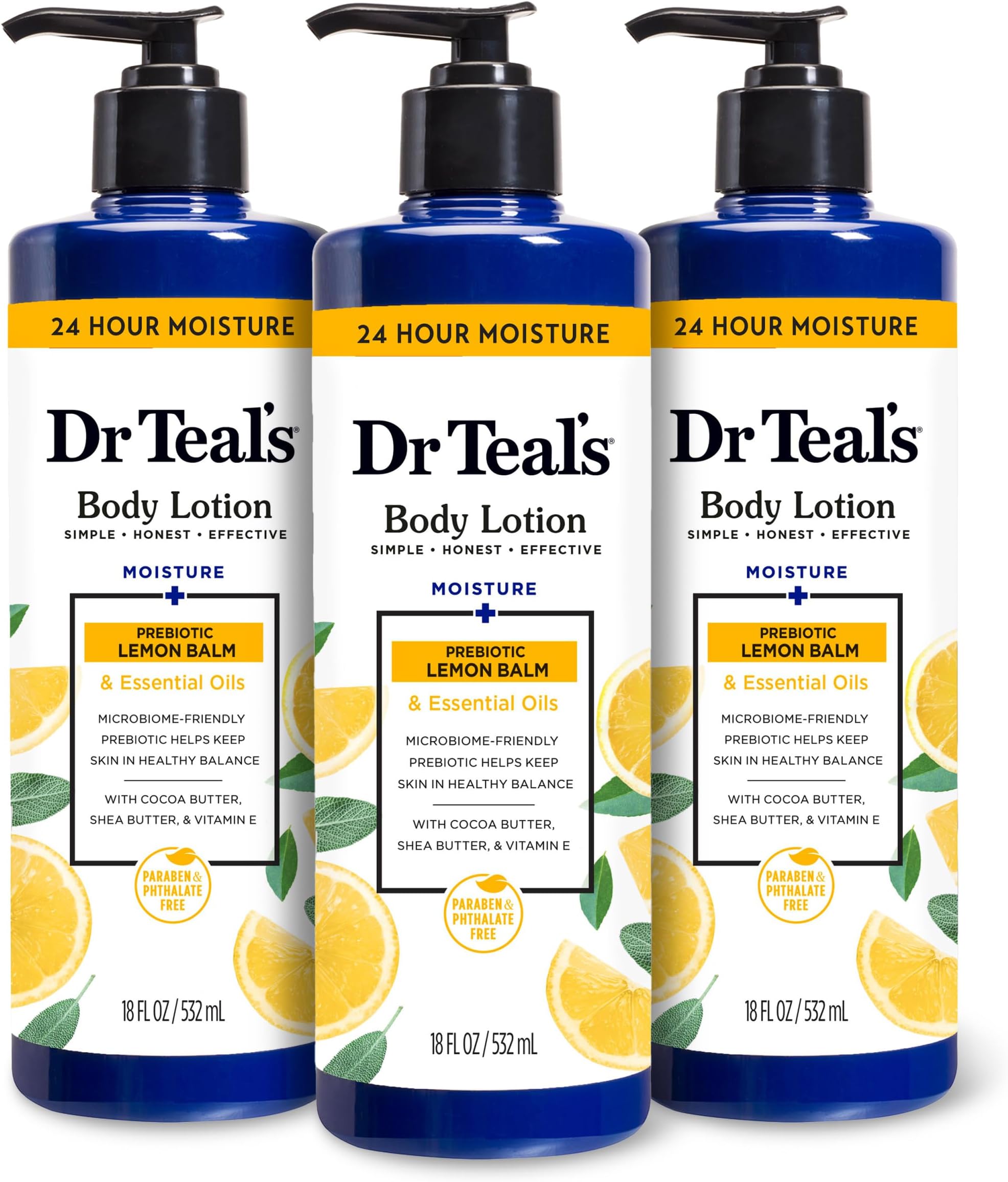 Body Lotion, Lemon Prebiotic Lemon Balm & Essential Oils, 18 fl oz (Pack of 3)