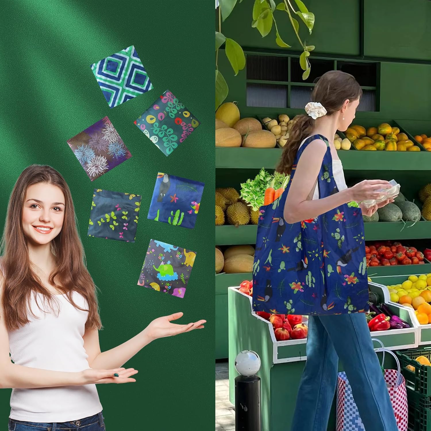 6 Pack Reusable Grocery Bags Heavy Duty with Handles, Reusable Shopping Bags for Women, Foldable, Washable for Store, Travel - Image 6