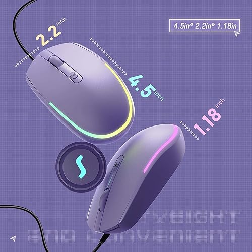 Miniatura 5 de seenda Ratón con cable - Ratones de computadora USB con cable con retroiluminación RGB LED óptico con cable USB adjunto para portátiles, portátiles,