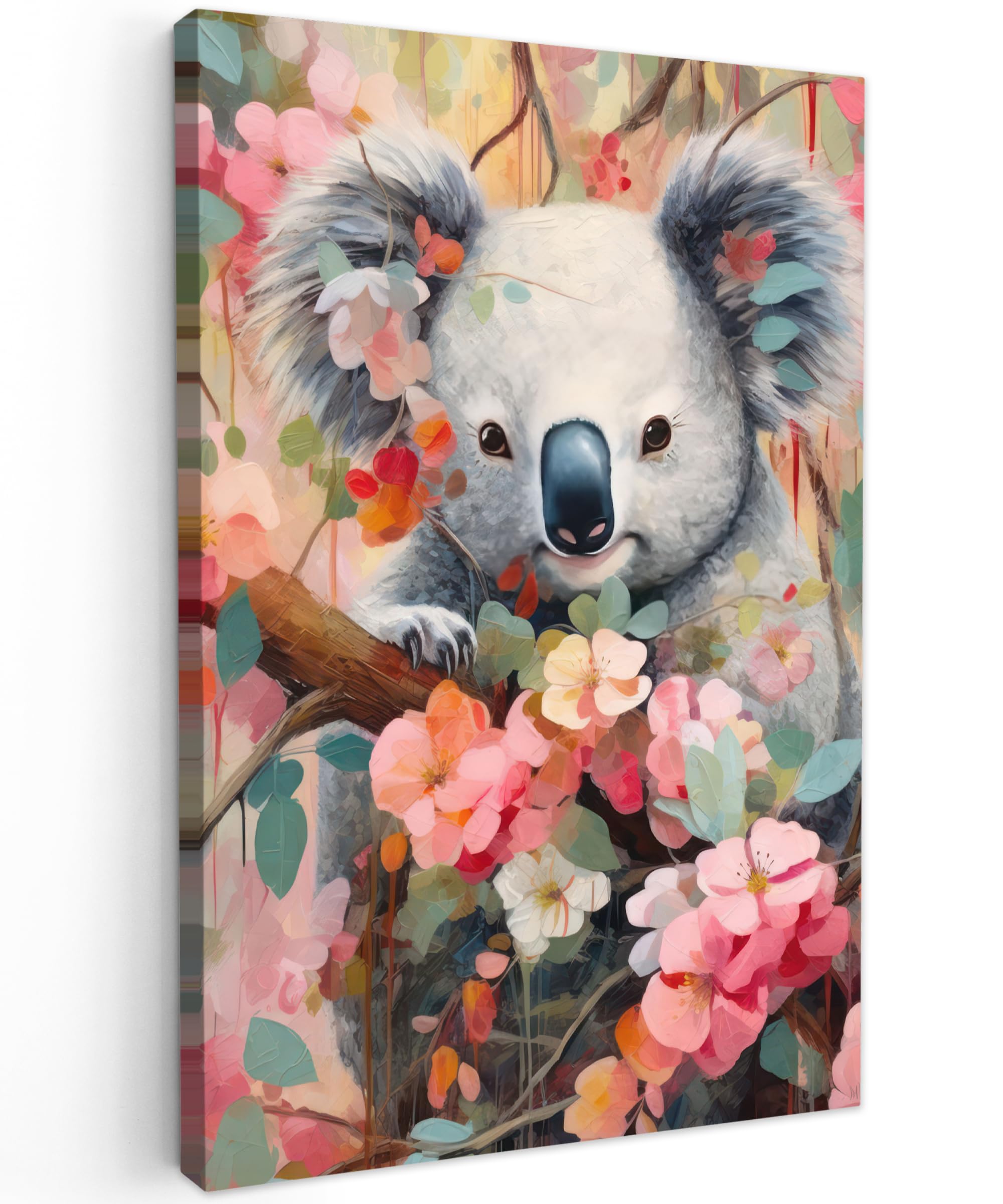 MuchoWow© Canvas Wall Art 31"x47" / 80x120 cm Home Decor Paintings for Living Room Decorations Gifts Hallway Wildlife - Flowers - Koala - Nature — image 1