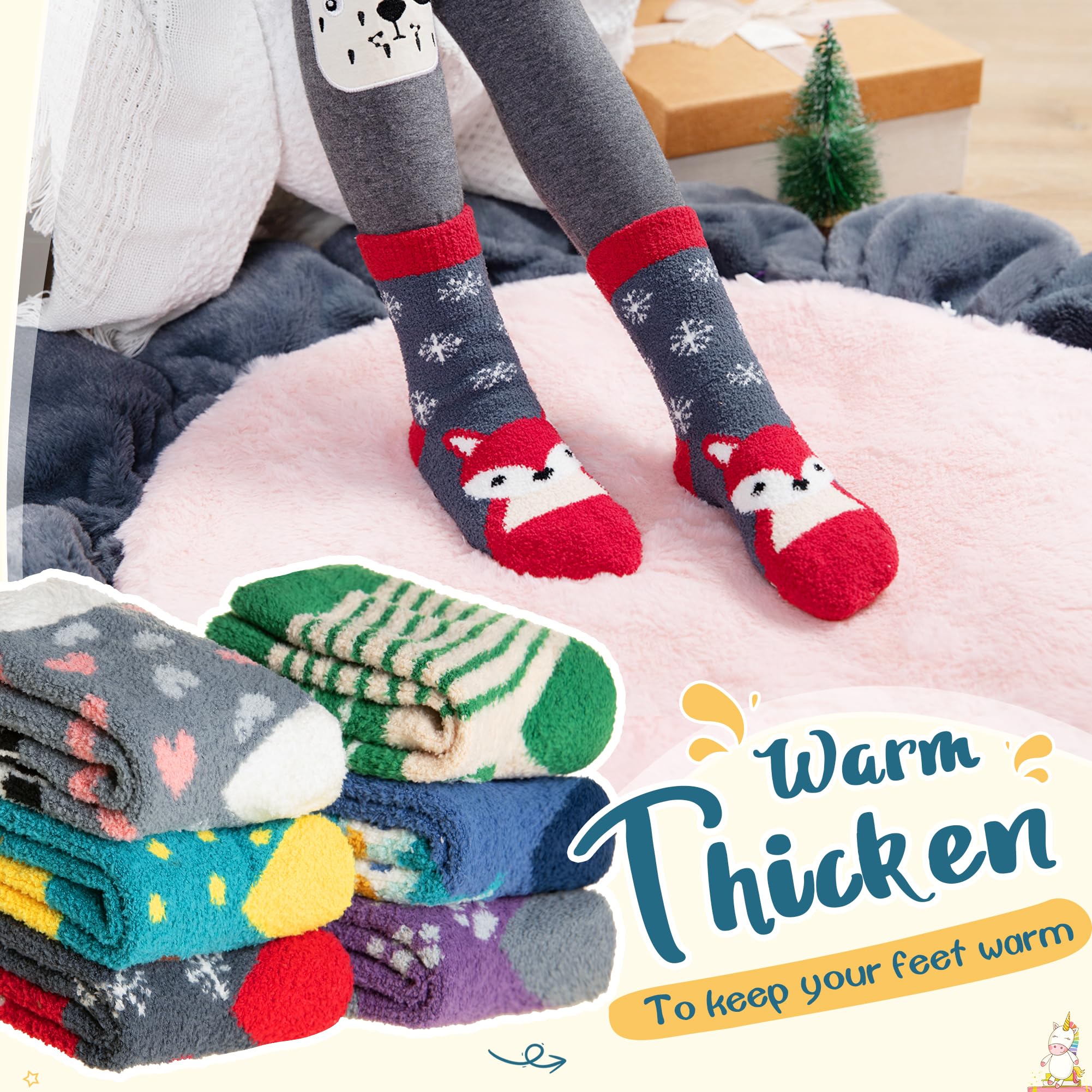 Eyean Calcetines peludos para niños, antideslizantes, suaves, esponjosos, cálidos, acogedores, para cabaña, 6 pares