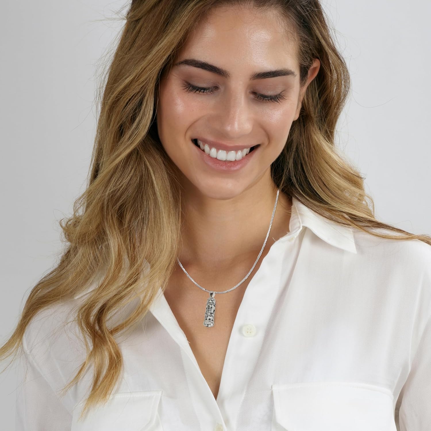 925 Sterling Silver Mezuzah Necklace, Scroll Pendant, Jewish Shema Necklace, Jewish Jewelry for Women, Chain Hebrew Letters, Messianic, Blessings Israel Gifts Souvenirs Spiritual Kabbalah Art Holy Land Mens Jewelry - Image 4