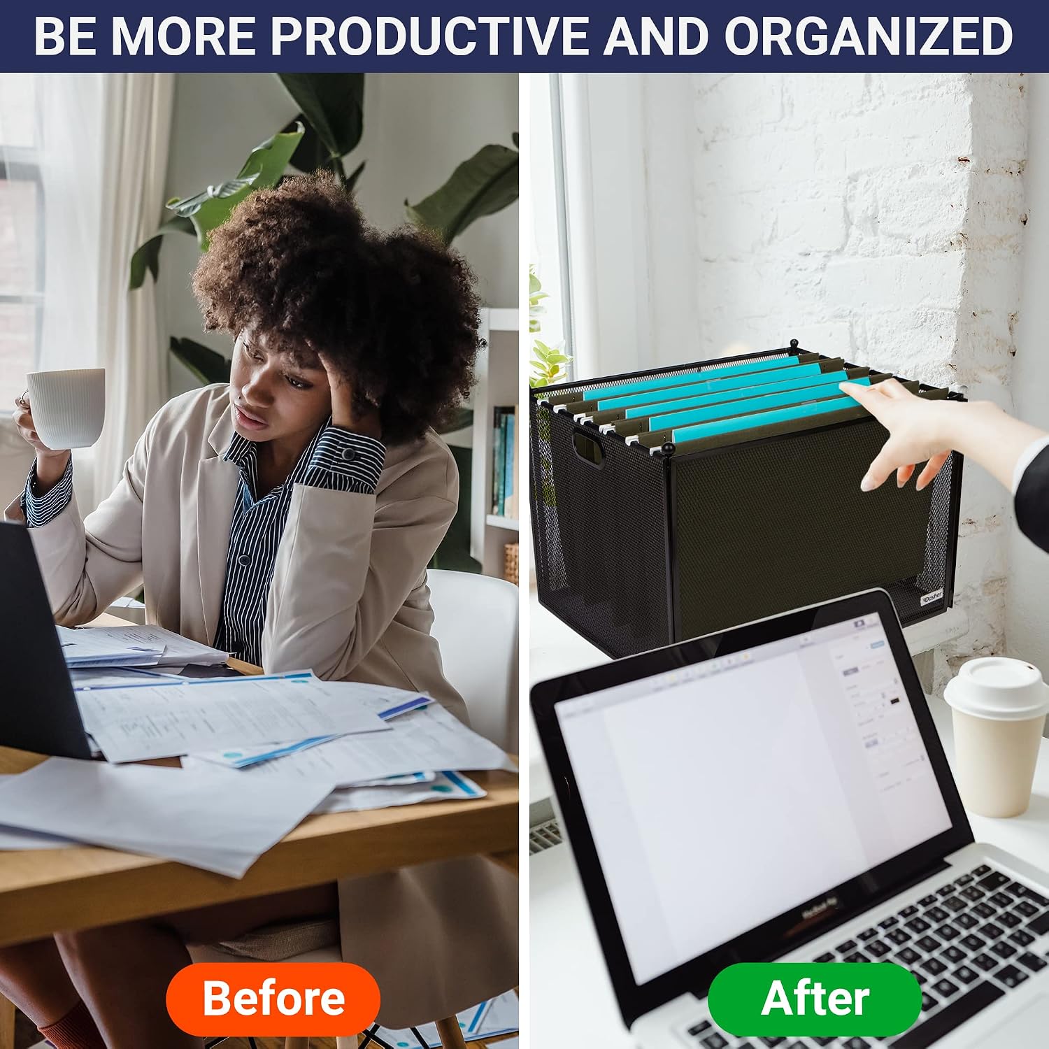 Hanging File Organizer Mesh Box - File Organizer Box Supports Letter Sized and Legal Sized Hanging Folders, Modern Black Metal Mesh Hanging File Crate, Collapsible File Organizer for Home or Office