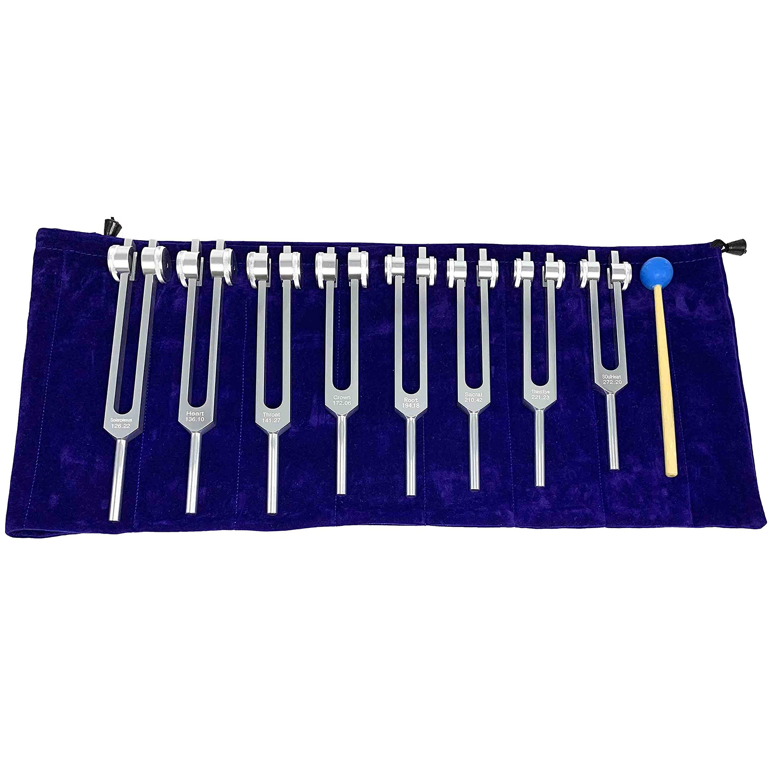 Chakra Tuning Forks Set for Healing, 7 Chakra+1 Soul Purpose Weighted Tuning Forks with Rubber Malle