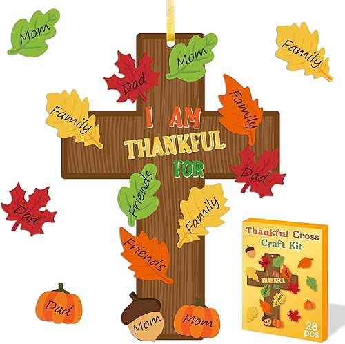 Miniatura 1 de Haooryx Paquete de 28 manualidades de cruz cristiana de otoño, haz tu propio adorno colgante de cruz religiosa de Acción de Gracias, manualidades