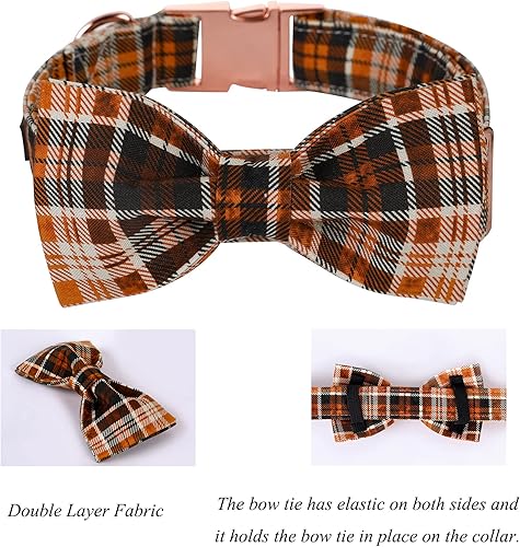 Miniatura 3 de Lionet Paws Collar de perro de Halloween con corbatín  Lindo collar de algodón ajustable con lazo de otoño con hebilla de metal para perro pequeño,