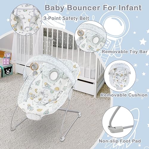 Miniatura 8 de Bouncer para bebés, asiento hinchable para bebés con música y vibraciones, balancín portátil para recién nacidos, uso en interiores y exteriores, de