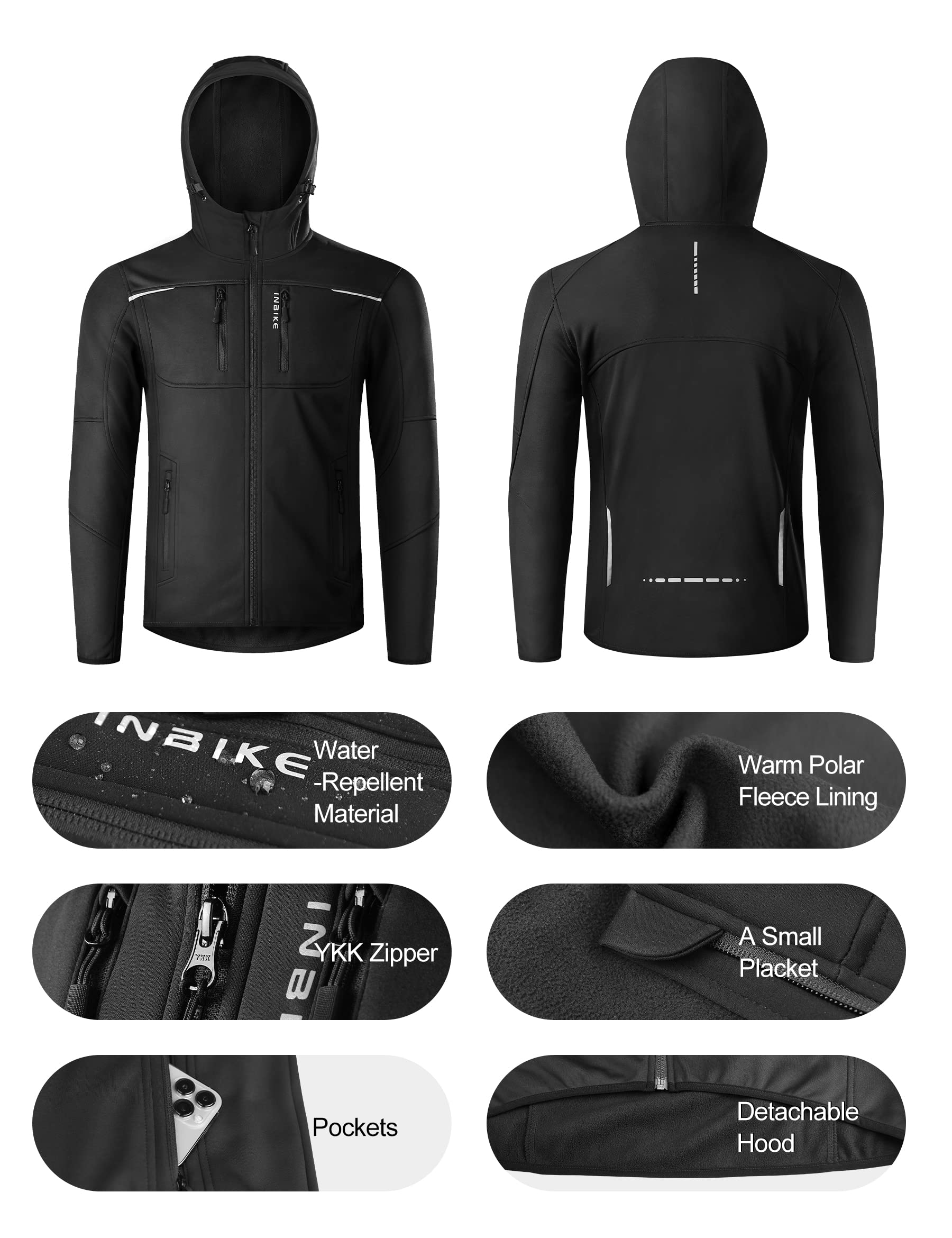 INBIKE Veste VTT Homme Hiver Softshell Polaire Coupe Vent Cyclisme Sport de Plein Air WJ607