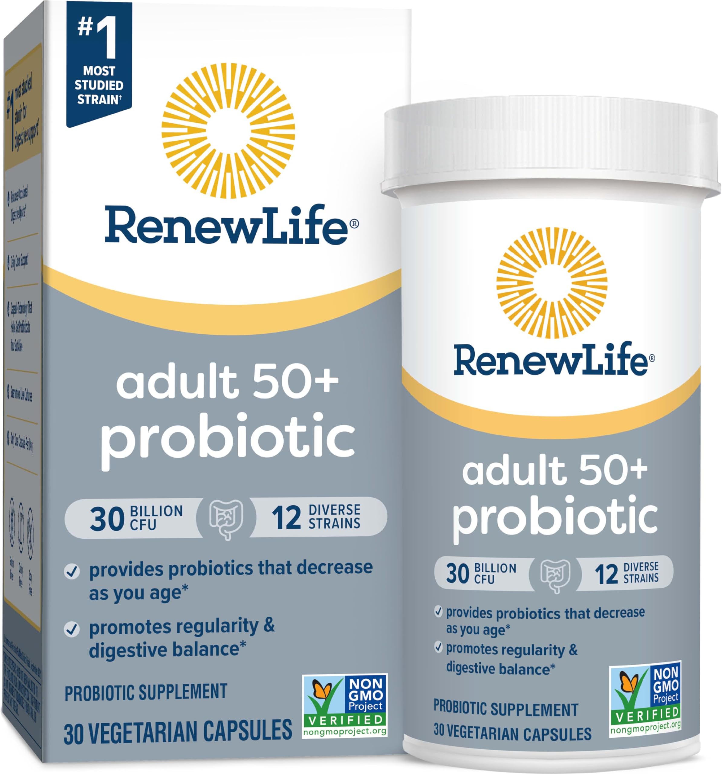 Renew Life Probiotic Adult 50 Plus Probiotic Capsules, Daily Supplement Supports Urinary, Digestive and Immune Health, 30 Billion CFU, 30 Count, Packaging May Vary