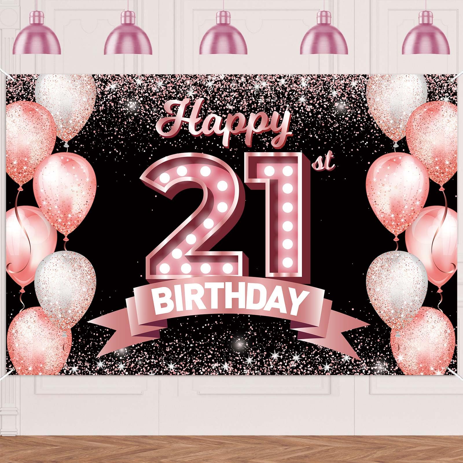 Happy 21st Birthday Rose Gold Banner Backdrop Cheers to 21 Years Old Confetti Balloons Theme Decor Decorations for Women 21 Years Old Pink Birthday