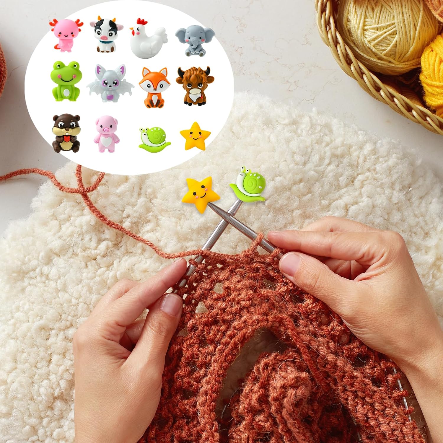 BEEFLYING 12 Pcs Cute Animal Knitting Needle Stoppers, Fit Size 2-3mm, Silicone Knitting Needles Point Protectors Stitch Stoppers Needle Caps for Sewing Crocheting Pen DIY Crafts