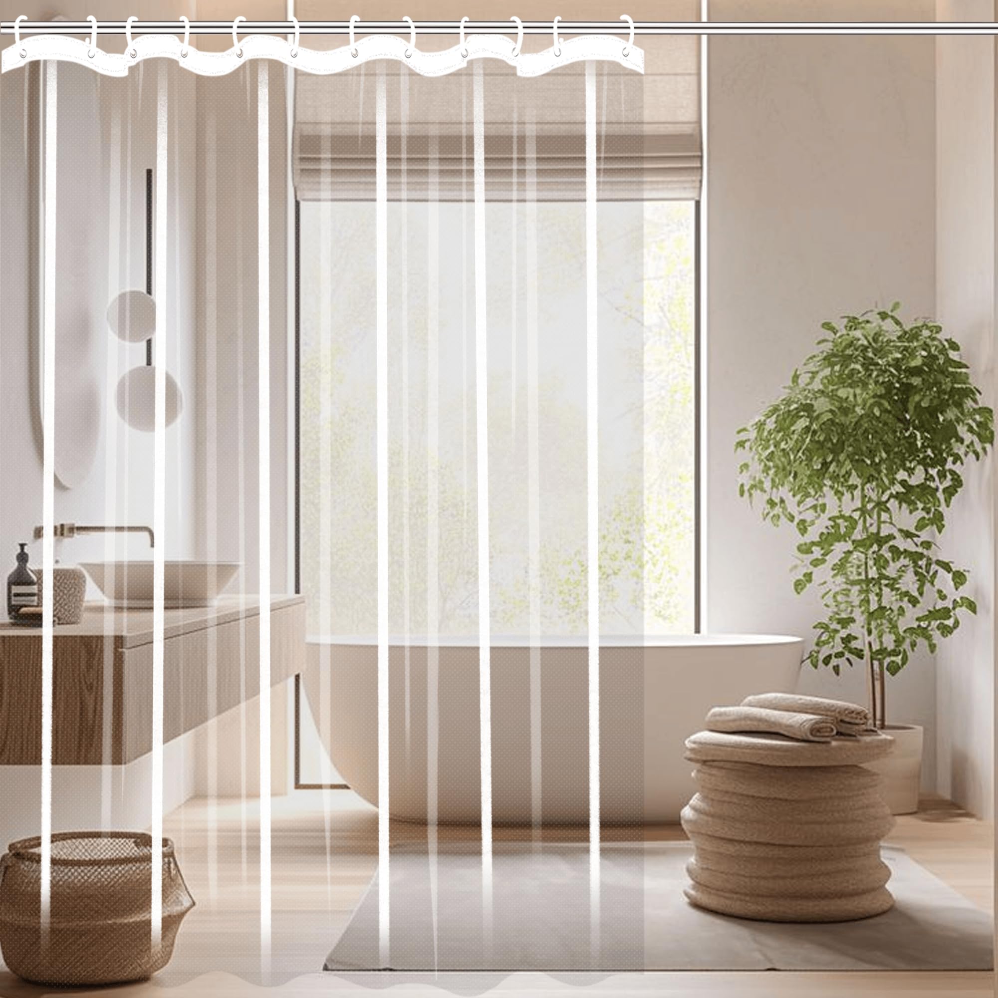 Rideau douche 295x180 cm transparent PEVA imperméable pour salle de bain