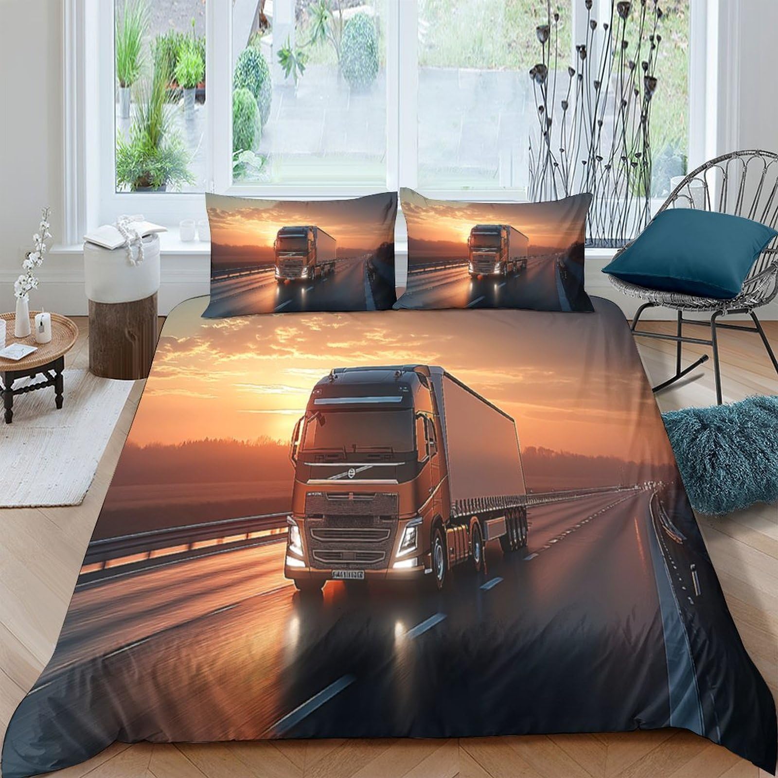 Ctjqhvkz Style-5 3D Printed Sunset Highway Truck Fitted Sheet Microfiber Soft Anti-Slip Bed Sheet For Bedroom Dorm Decor Mattress Protection Single（135X200cm）